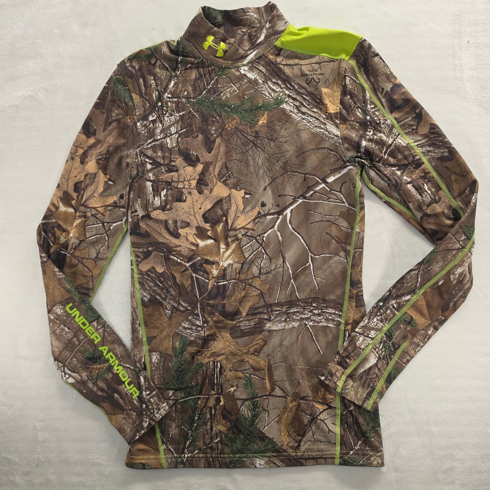 Under Armour Mens Realtree Camo Compression Shirt Long Sleeve Mock Neck Green M - Picture 2 of 8
